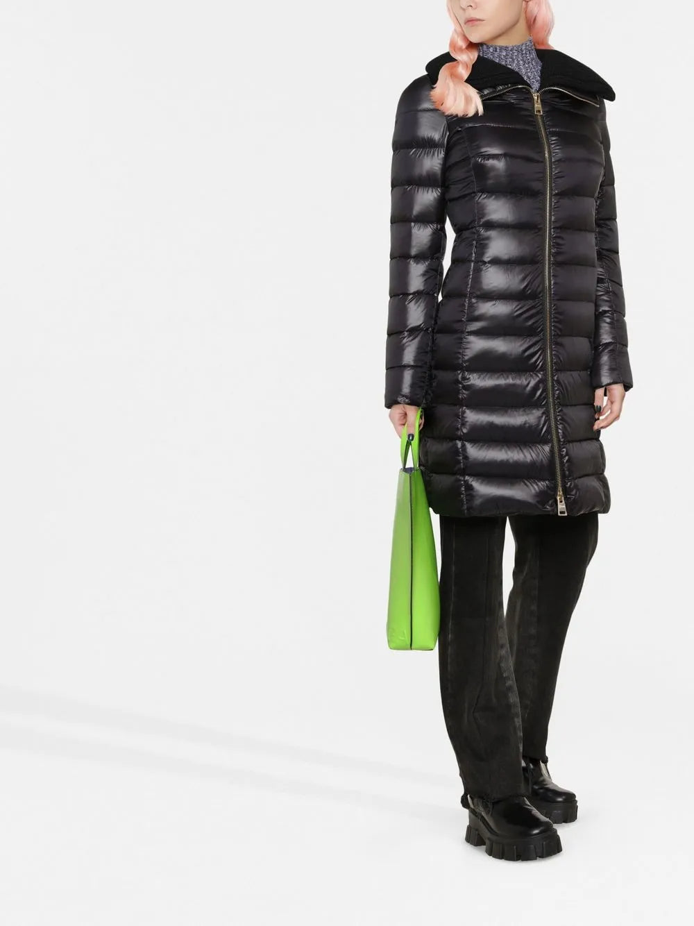 Knitted-Collar Padded Coat