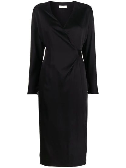 V-Neck Satin Wrap Dress