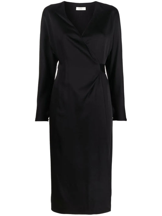 V-Neck Satin Wrap Dress