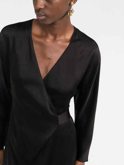V-Neck Satin Wrap Dress
