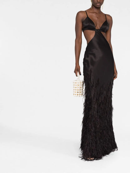 Raisa Feather-Embellished Gown