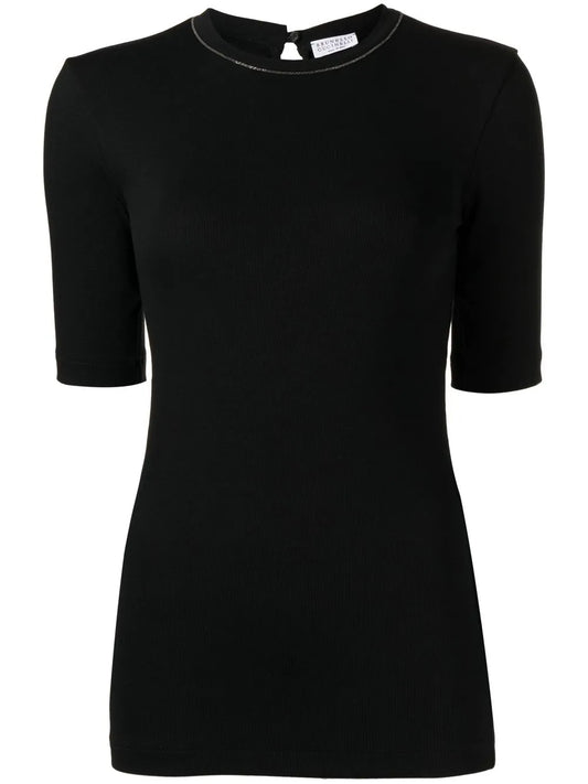 Monili-Detail Cotton T-Shirt