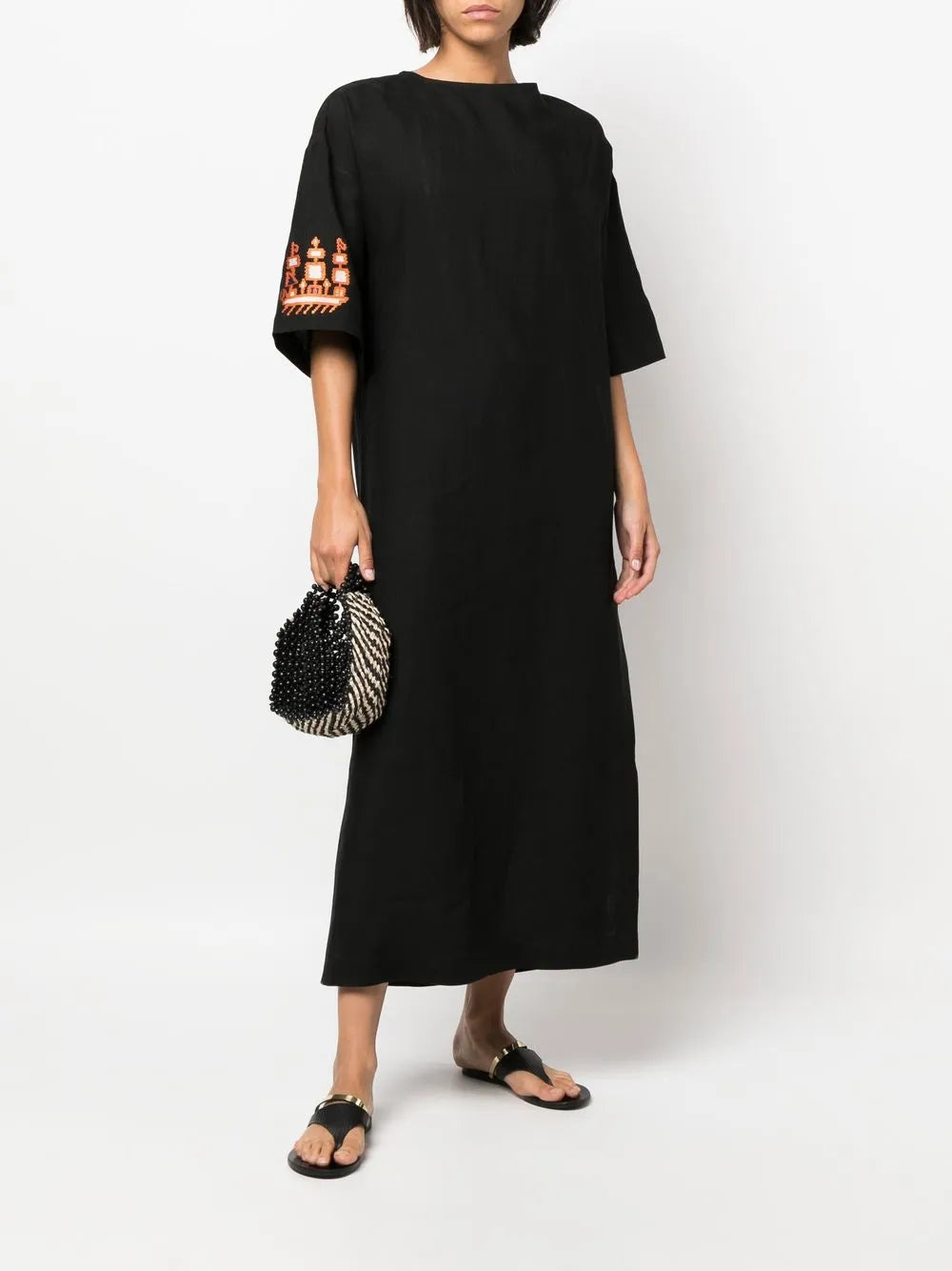 Triiris Geometric-Embroidered Linen Dress