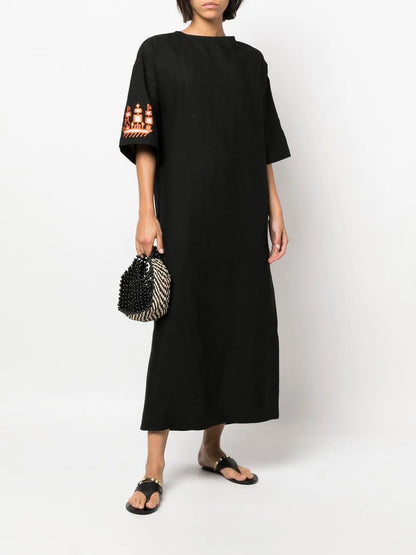 Triiris Geometric-Embroidered Linen Dress