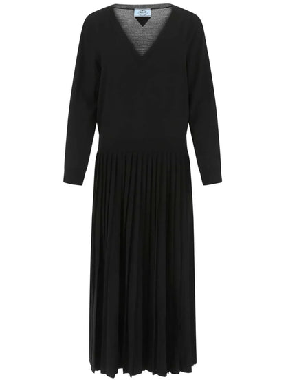 V-Neck Pleated Dress