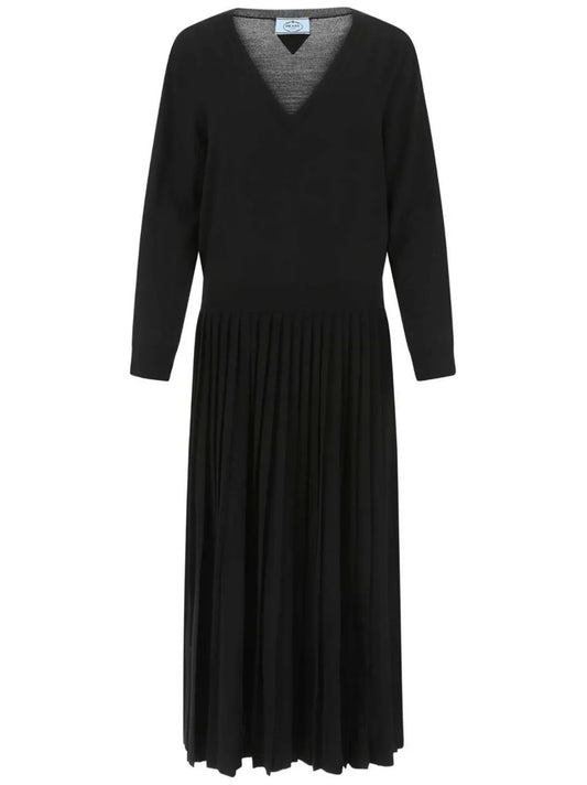 V-Neck Pleated Dress