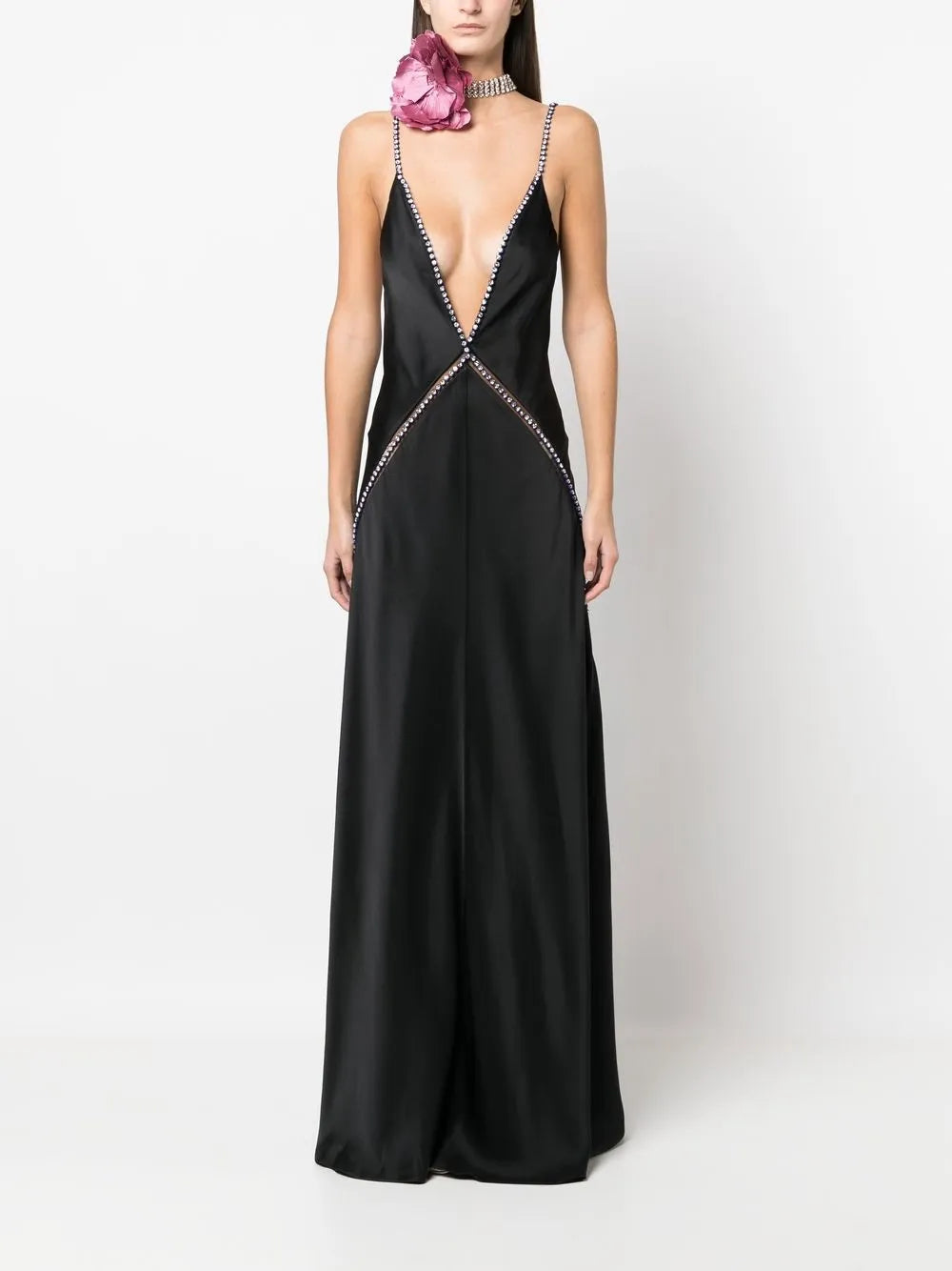 Crystal-Embellished V-Neck Gown