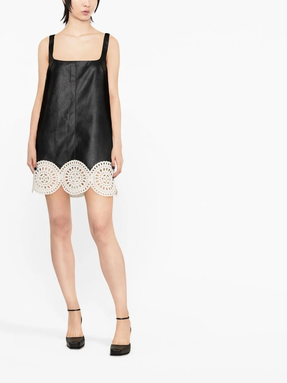 Broderie Anglaise-Trim Sleeveless Minidress