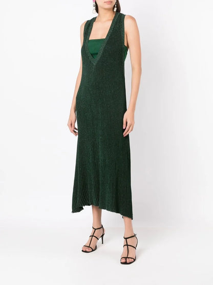 Ribbed-Knit Flared Long Dress
