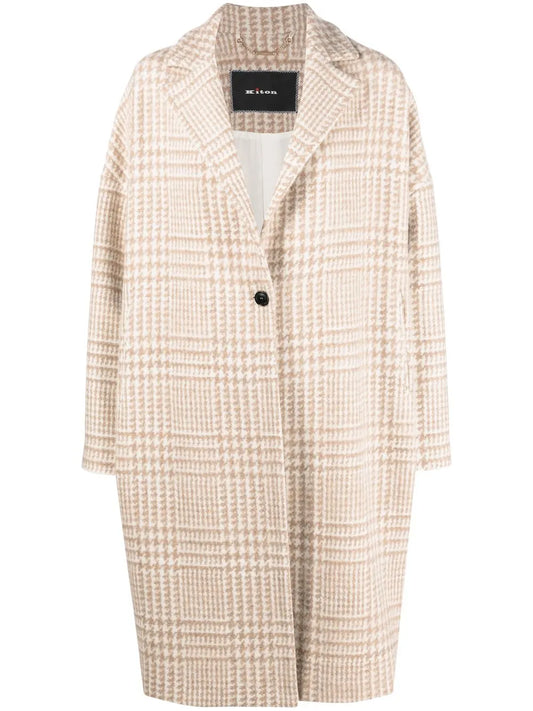 Houndstooth-Pattern Single-Breasted Coat