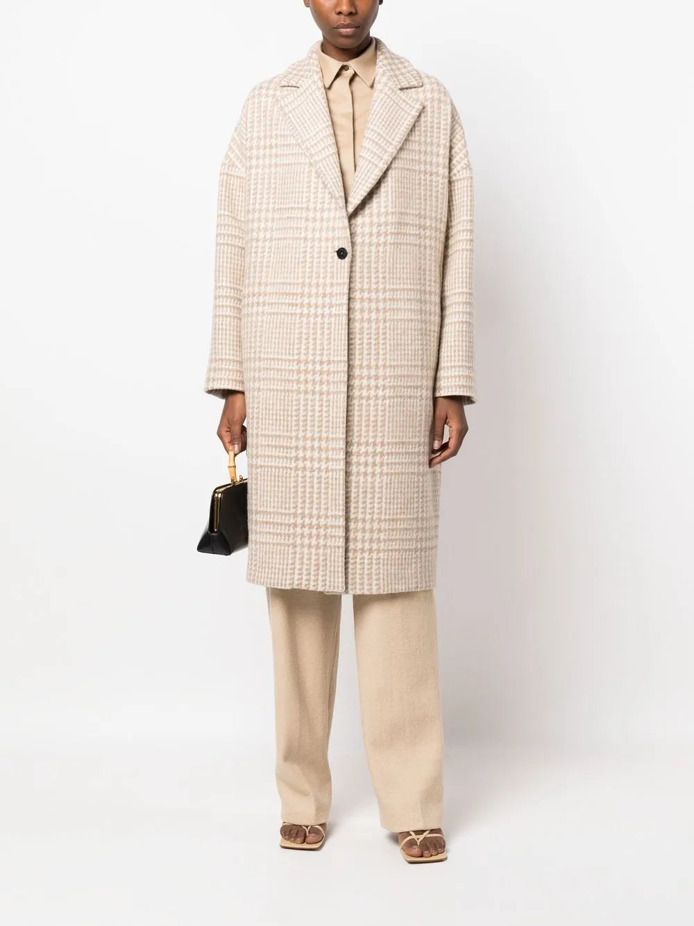 Houndstooth-Pattern Single-Breasted Coat