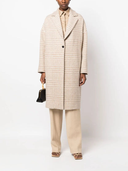 Houndstooth-Pattern Single-Breasted Coat