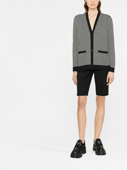 Houndstooth Single-Breasted Cardigan
