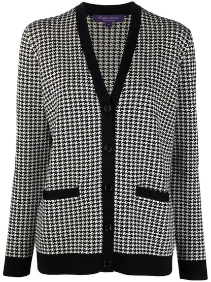 Houndstooth Single-Breasted Cardigan