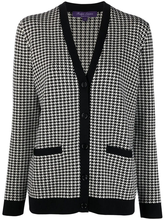 Houndstooth Single-Breasted Cardigan