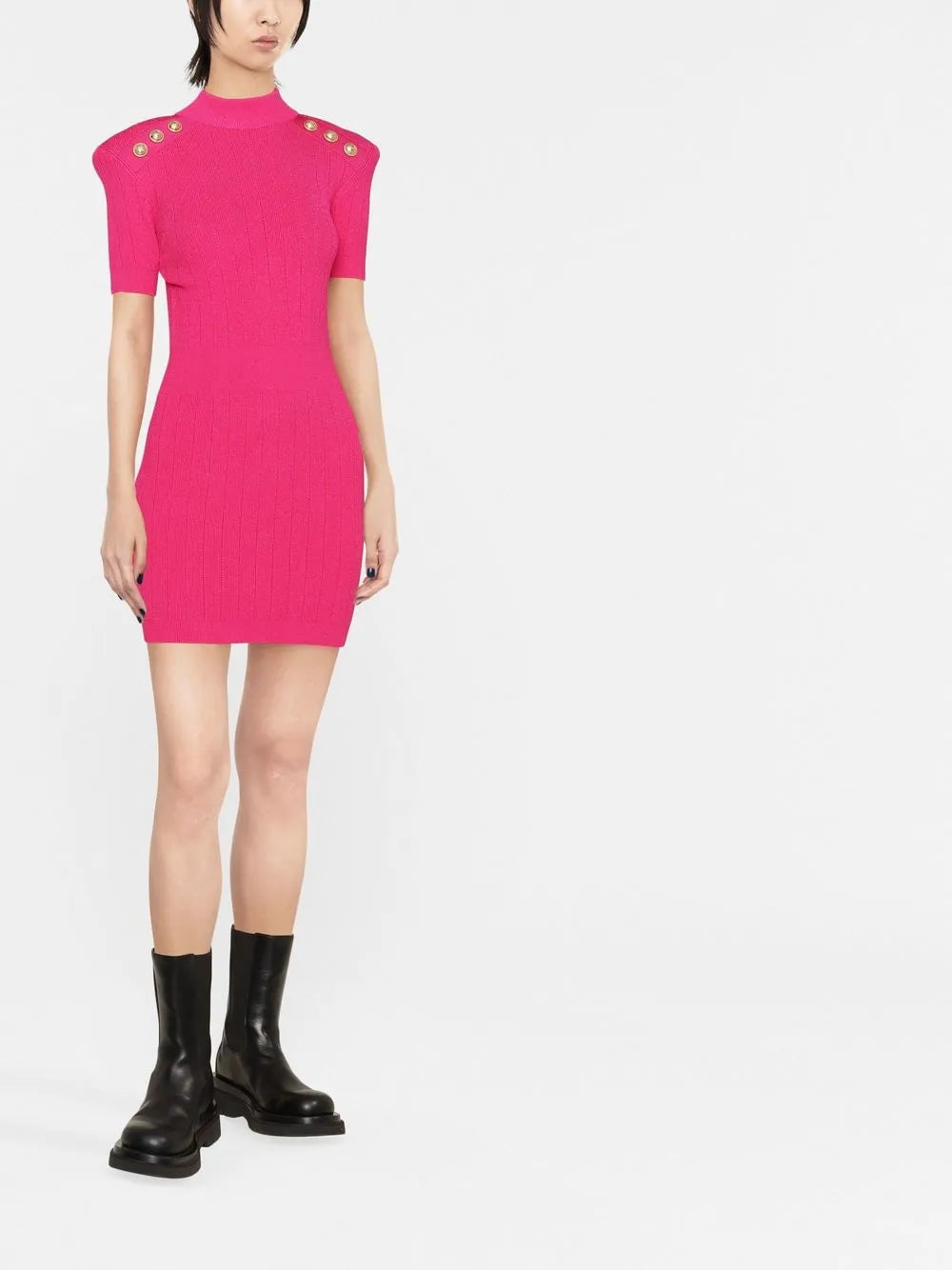 Ribbed Knit Short-Sleeve Dress