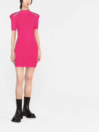 Ribbed Knit Short-Sleeve Dress