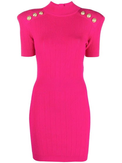 Ribbed Knit Short-Sleeve Dress