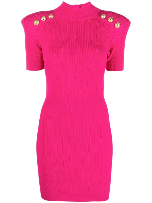 Ribbed Knit Short-Sleeve Dress