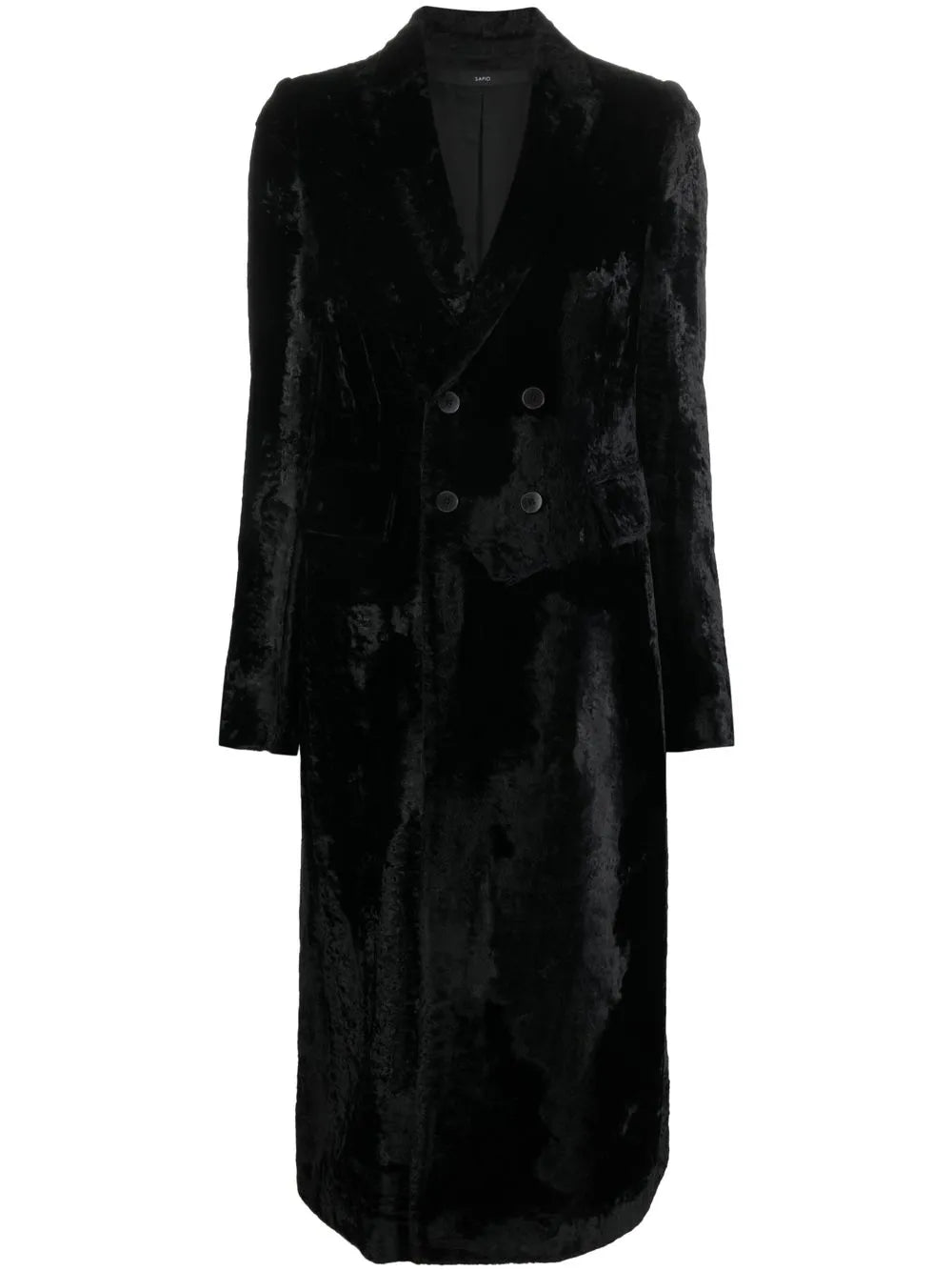 Double-Breasted Velvet-Effect Coat