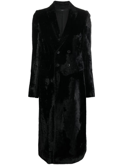 Double-Breasted Velvet-Effect Coat