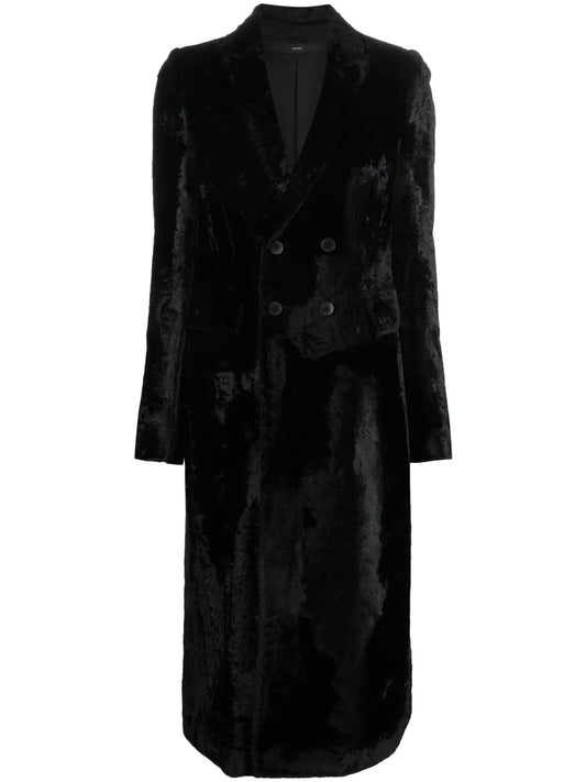 Double-Breasted Velvet-Effect Coat