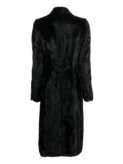 Double-Breasted Velvet-Effect Coat