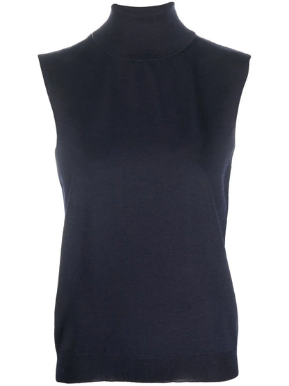 Roll-Neck Sleeveless Knitted Top