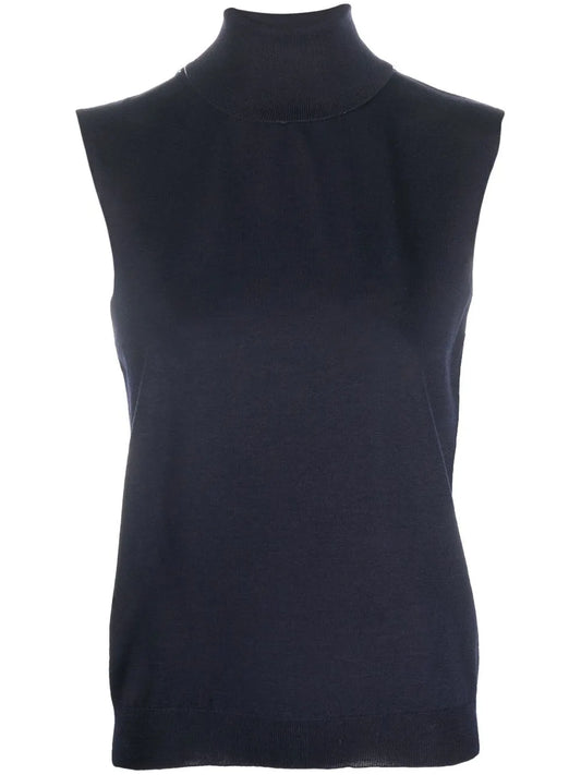 Roll-Neck Sleeveless Knitted Top