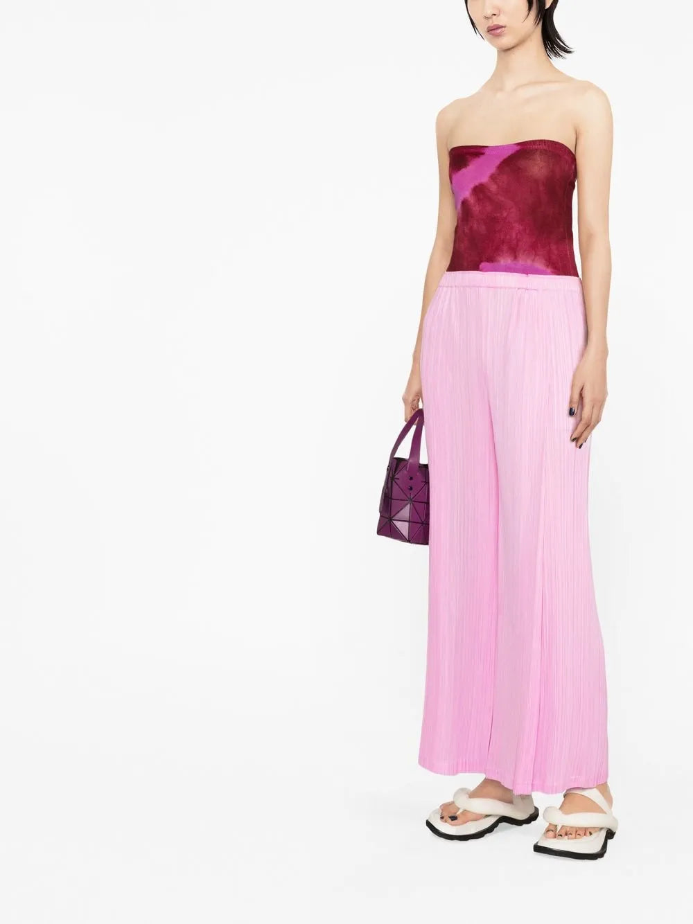 September Plissé-Effect Cropped Trousers