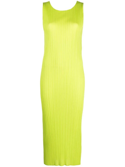 Pleated Crew-Neck Midi Dress