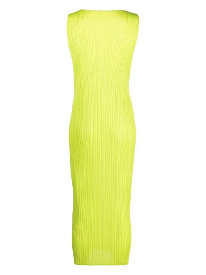 Pleated Crew-Neck Midi Dress