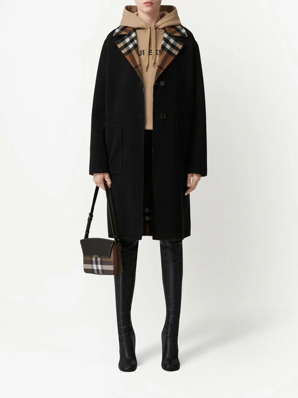Check-Pattern Reversible Wool Coat