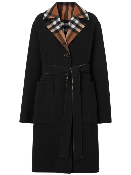 Check-Pattern Reversible Wool Coat
