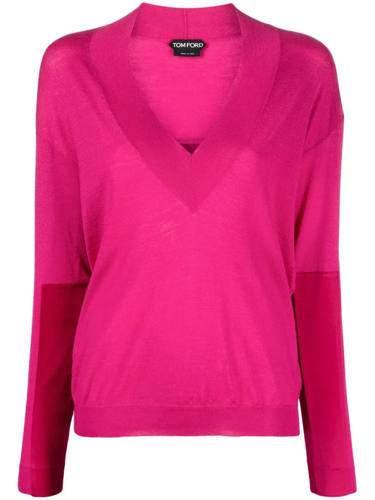 Panelled V-Neck Knitted Jumper
