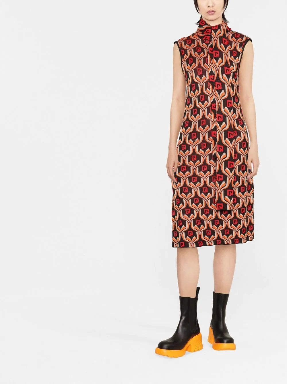 Patterned Sleeveless Midi Dress