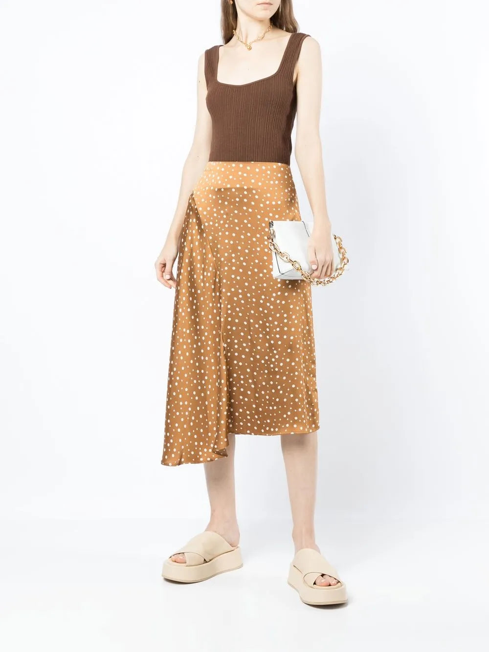 Spot-Print Asymmetric Skirt