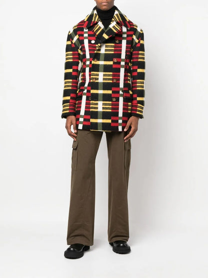 Check-Print Double-Breasted Coat