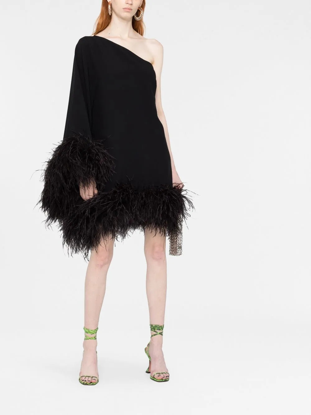 Piccolo Ubud Feather-Trim One-Shoulder Dress