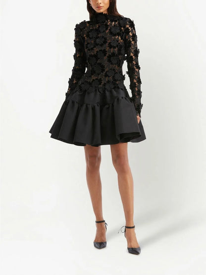 Floral Appliqué High-Neck Minidress