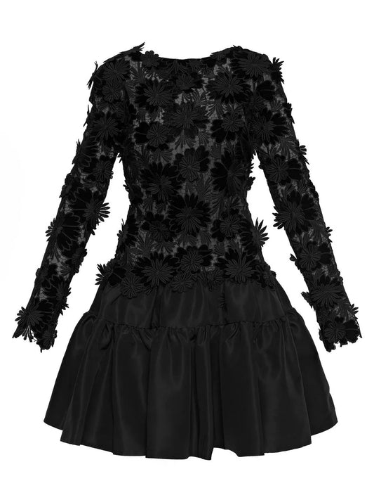 Floral Appliqué High-Neck Minidress