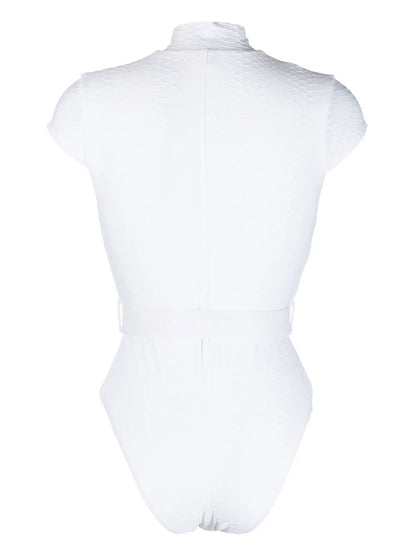 Belted Cap-Sleeve Swimsuit