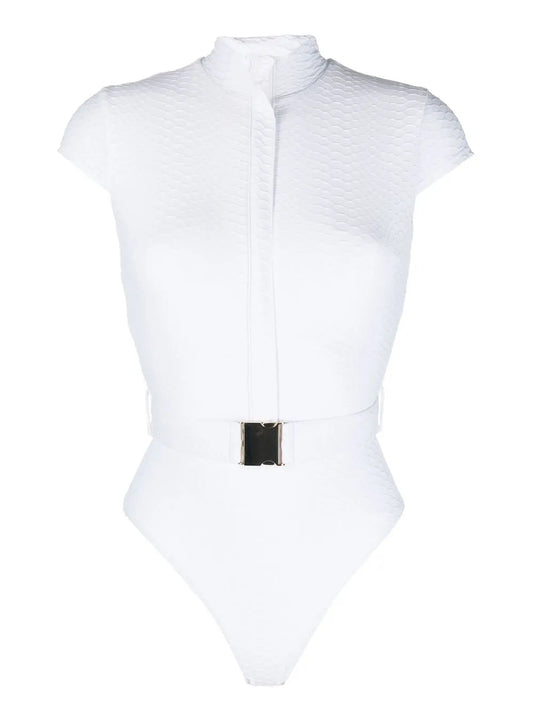 Belted Cap-Sleeve Swimsuit