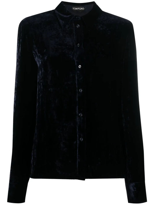 Velvet-Effect Long-Sleeve Shirt
