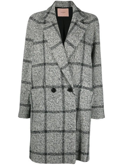 Double-Breasted Check-Print Coat