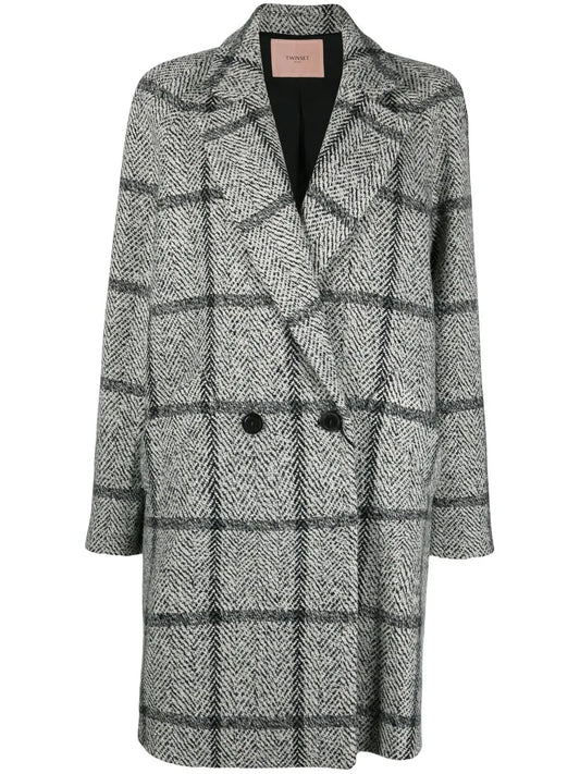 Double-Breasted Check-Print Coat