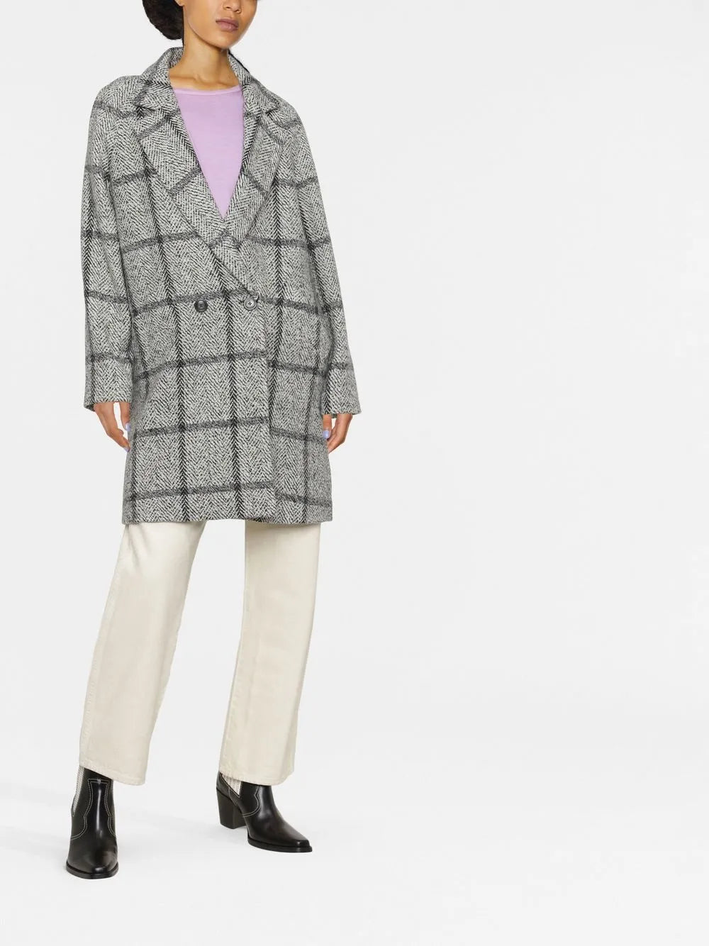 Double-Breasted Check-Print Coat
