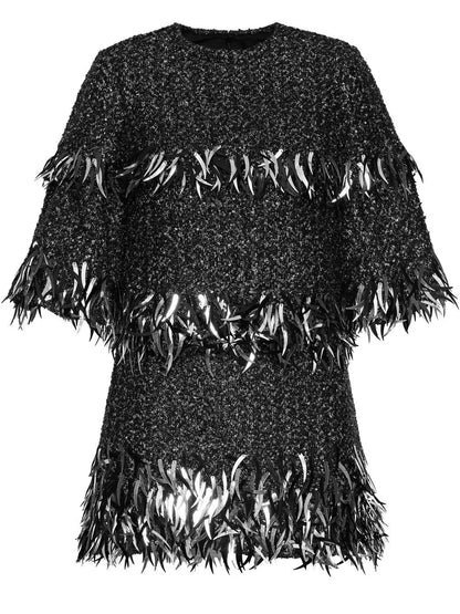 Metallic-Effect Fringe T-Shirt Dress