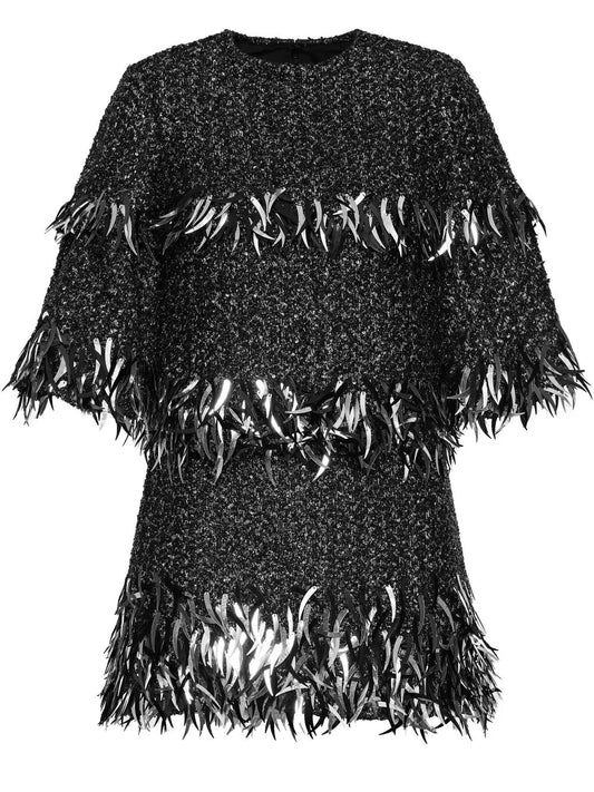 Metallic-Effect Fringe T-Shirt Dress