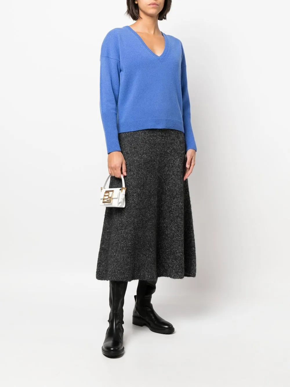 Detachable-Collar V-Neck Jumper